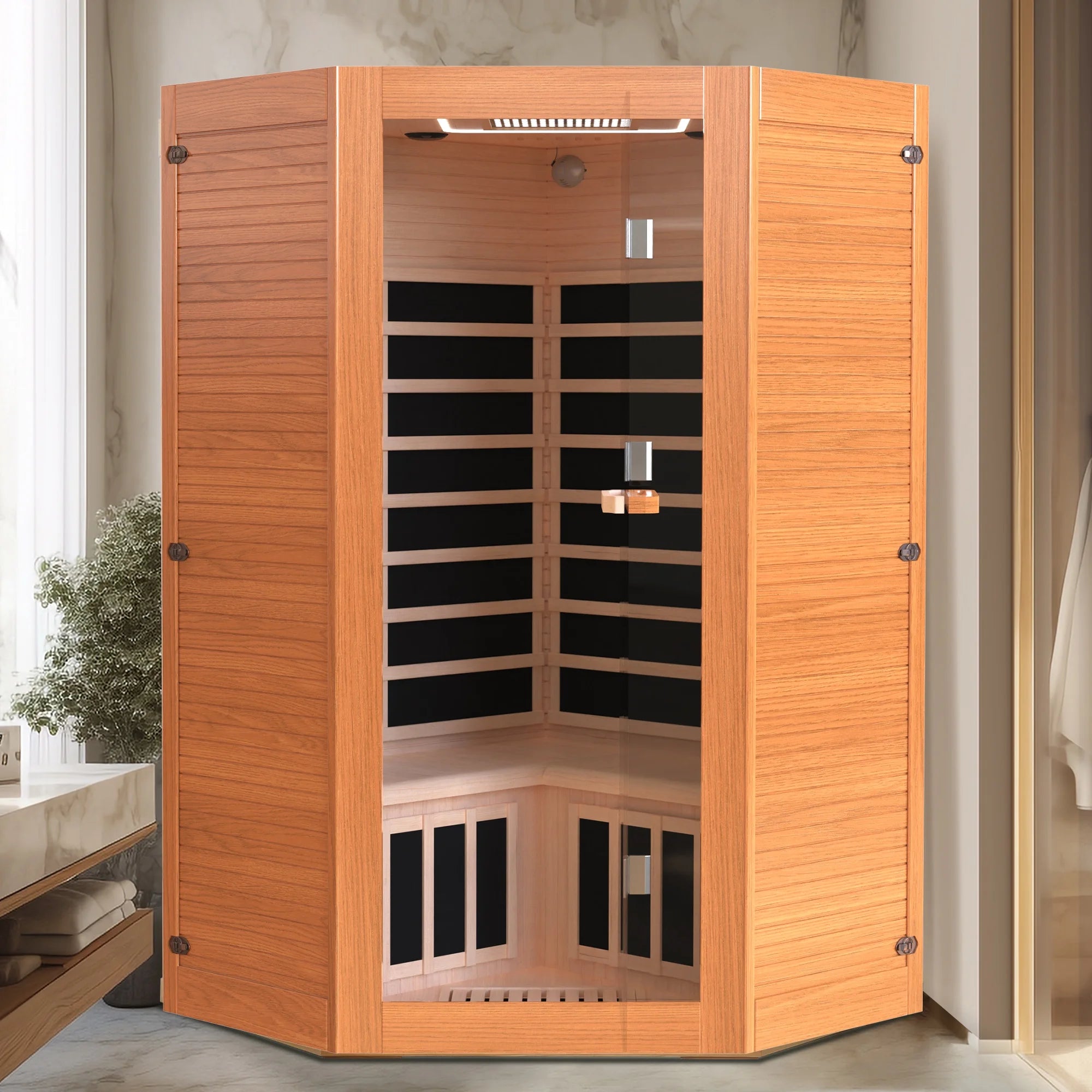 Multifunctional Sauna for 2-3 Persons, 2180W Far Infrared Sauna for Home Use with 7-Color LED Light & Beauty Lamp, Oxygen Bar, Dual Speakers, 360°Heating Technology