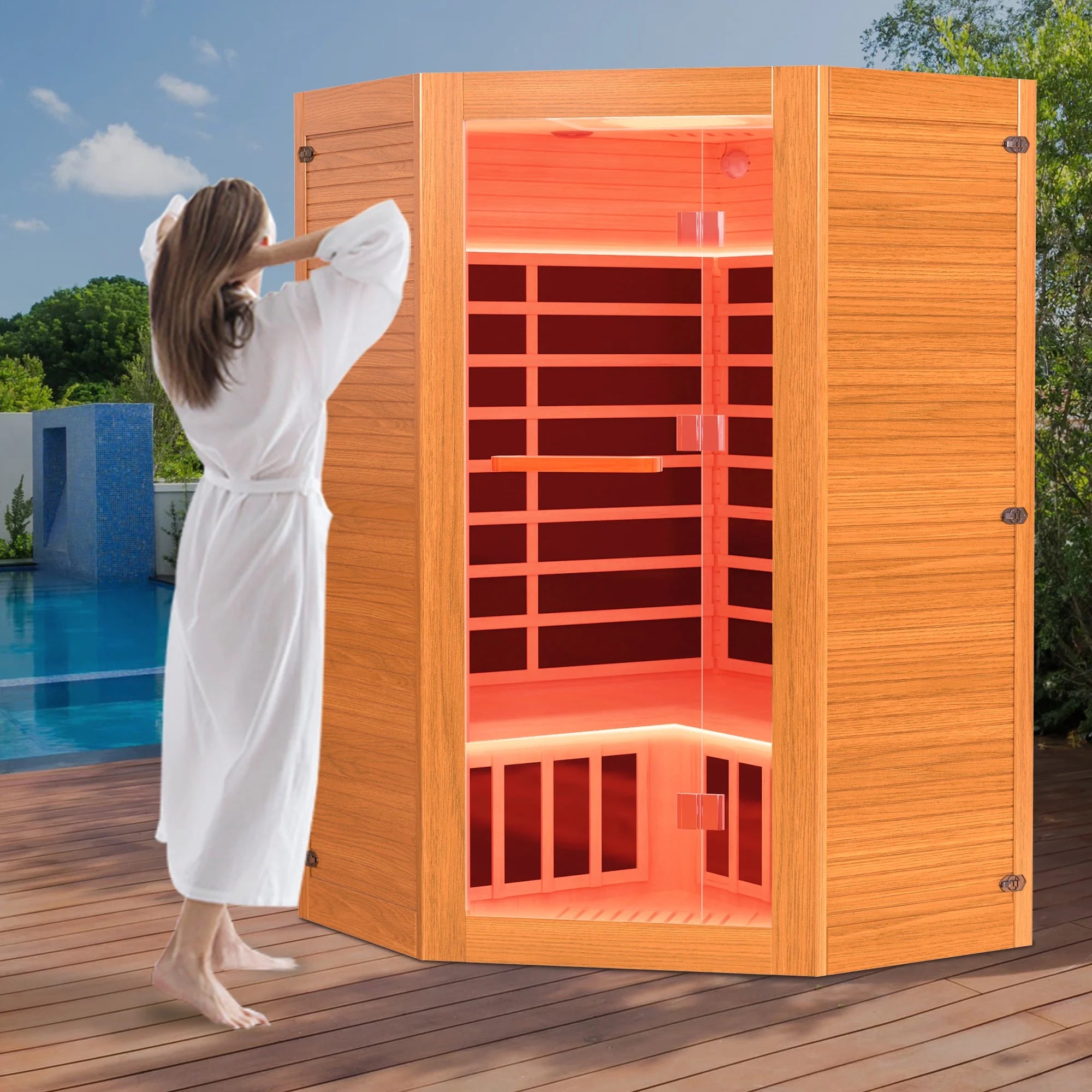 Multifunctional Sauna for 2-3 Persons, 2180W Far Infrared Sauna for Home Use with 7-Color LED Light & Beauty Lamp, Oxygen Bar, Dual Speakers, 360°Heating Technology