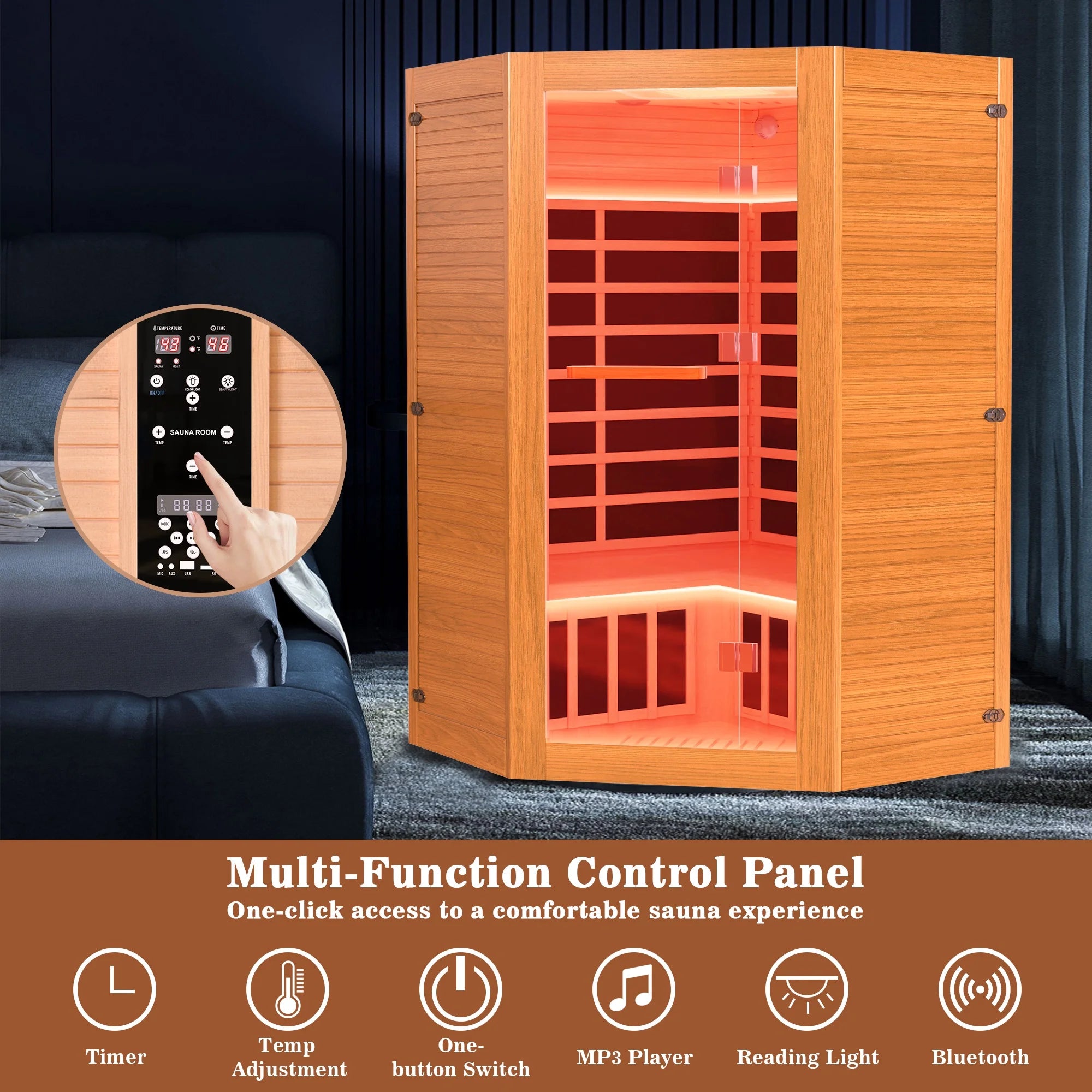 Multifunctional Sauna for 2-3 Persons, 2180W Far Infrared Sauna for Home Use with 7-Color LED Light & Beauty Lamp, Oxygen Bar, Dual Speakers, 360°Heating Technology